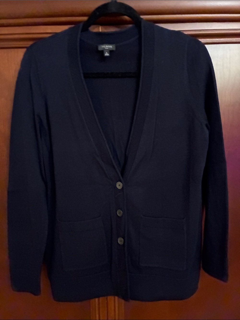 Talbots Navy V-Neck Button Front Cardigan with Pockets